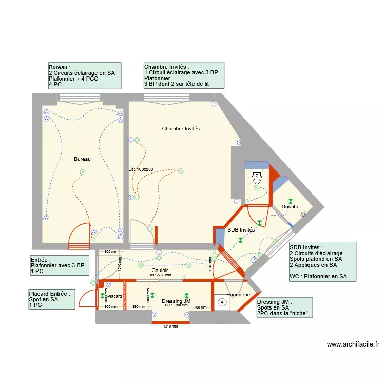 135 Raspail // Plan ELEC Bureau Ch + SDB Invités. Plan de 15 Pièces et 52 m² 135 Raspail // Plan ELEC Bureau Ch + SDB Invités. Plan de 15 Pièces et 52 m²