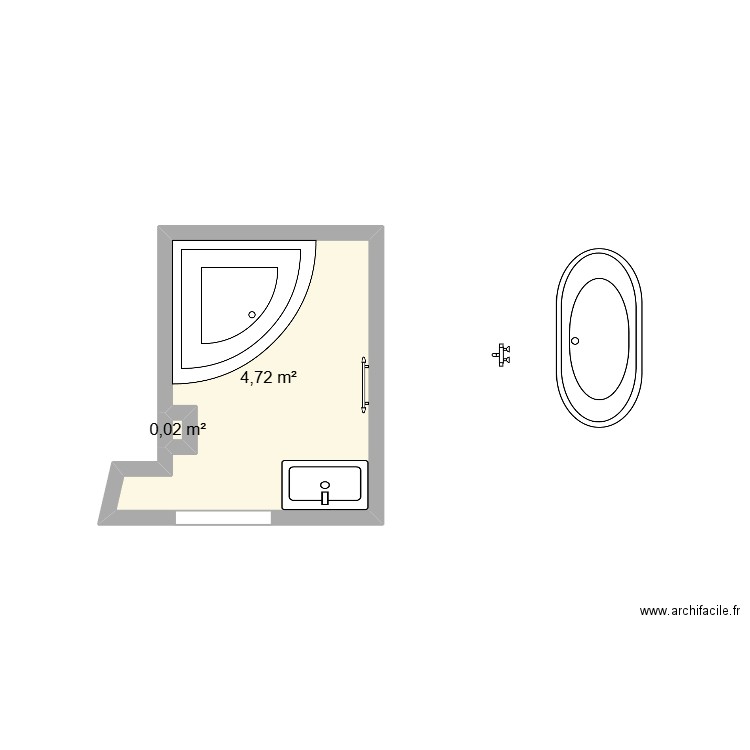 SDB Nina. Plan de 2 pièces et 5 m2