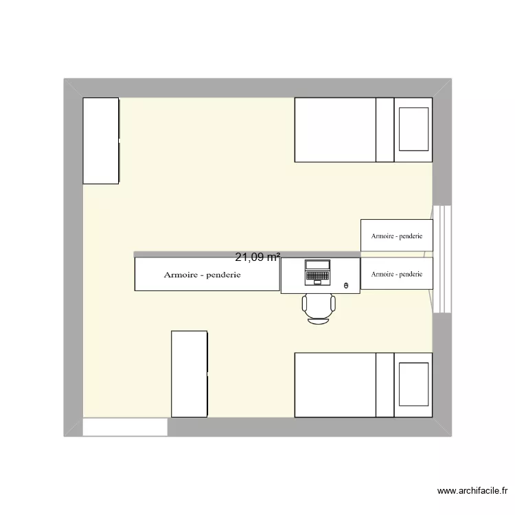 chambre Liam et april. Plan de 1  et 21 m²