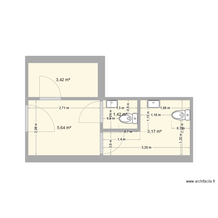 WC La Taberna Version 1. Plan de 4 pièces et 16 m2