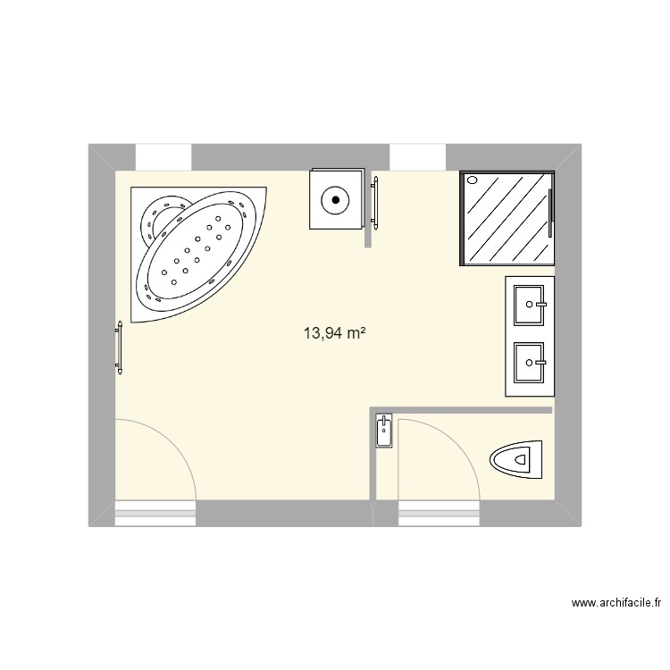 sdb. Plan de 1 pièce et 14 m2