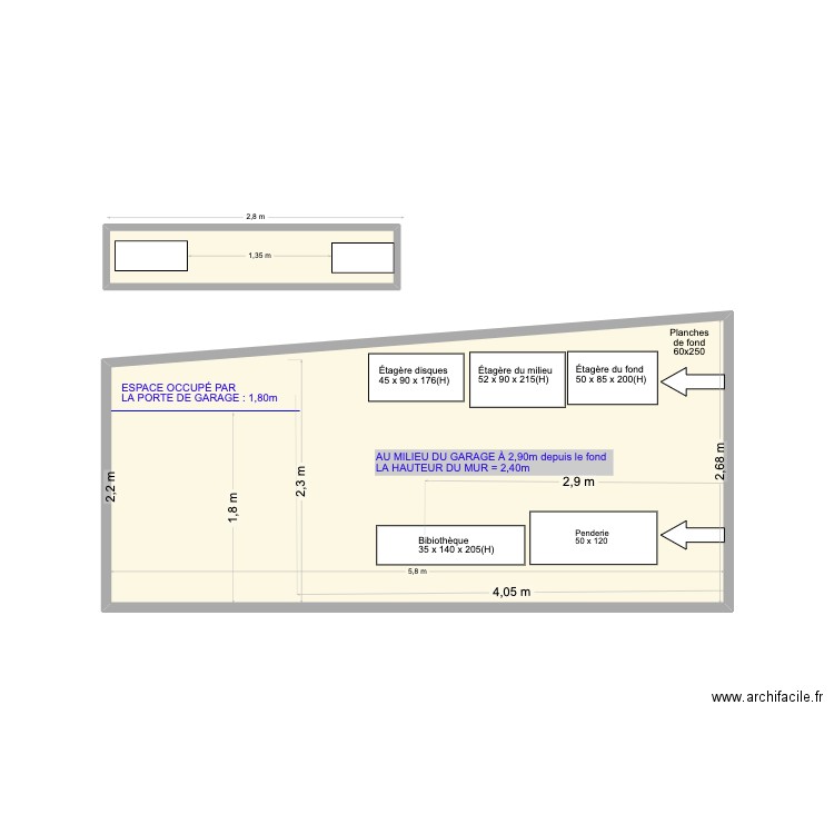 MUR 2 DU GARAGE. Plan de 2 pièces et 16 m2