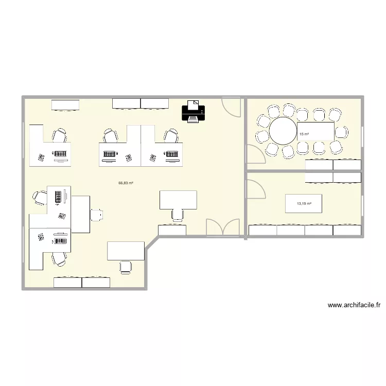 Bureau. Plan de 3 pièces et 95 m²