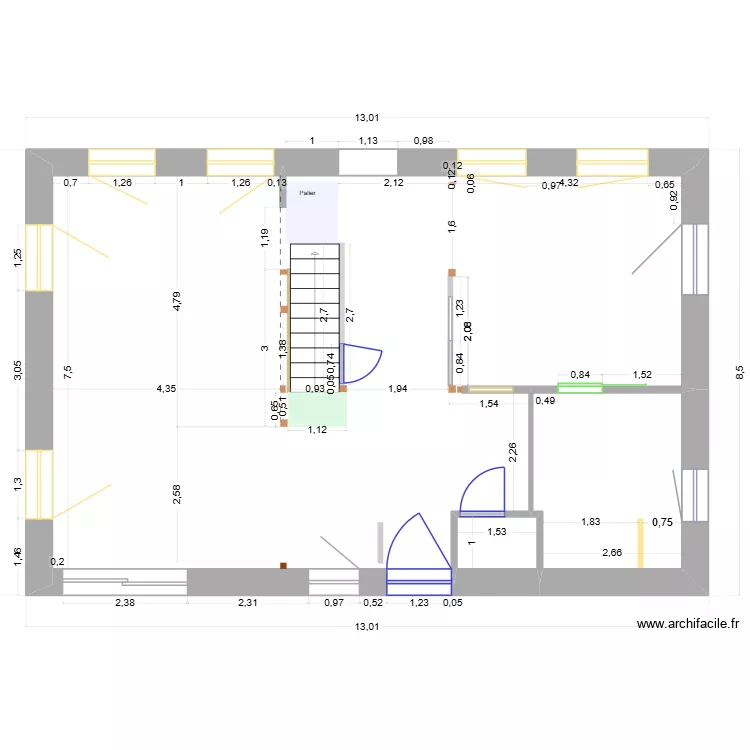 BREI-Dimensions r&eacute;el. Plan de 3  et 89 m²