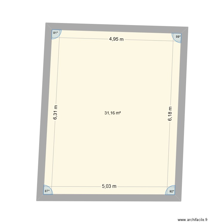 Entrée chambre sdb. Plan de 1 pièce et 31 m2
