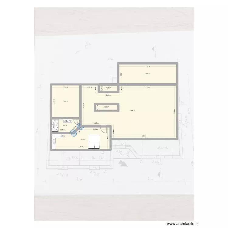 SS1. Plan de 7  et 150 m²