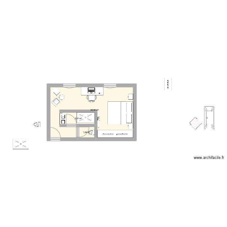 ronce 3. Plan de 3 pièces et 24 m2