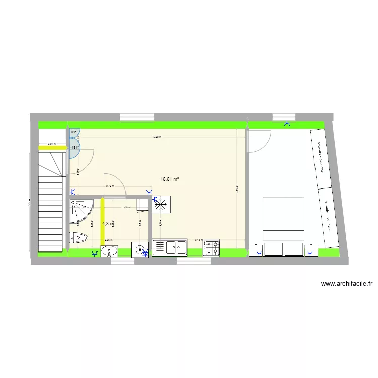 Studio 3. Plan de 