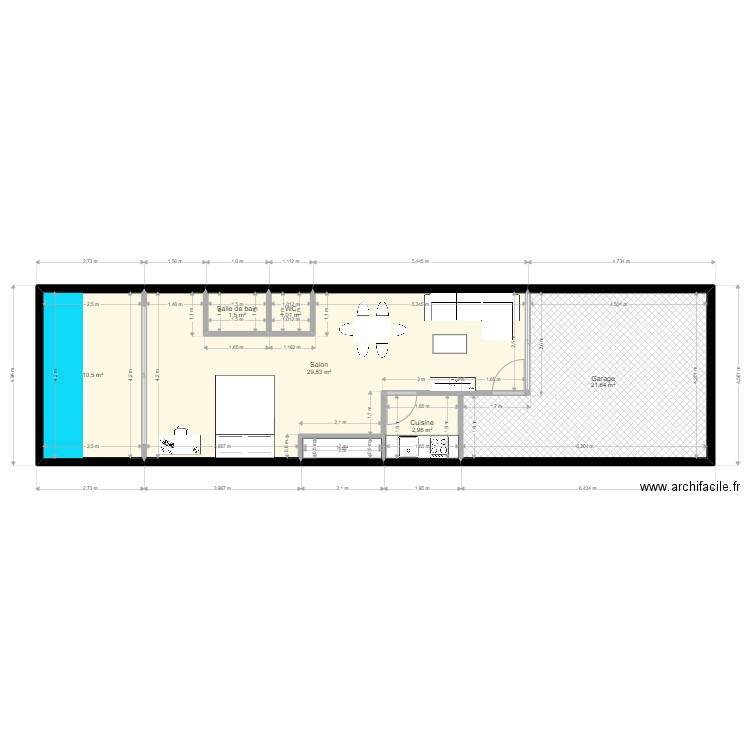 appartement 2. Plan de 7 pièces et 68 m2