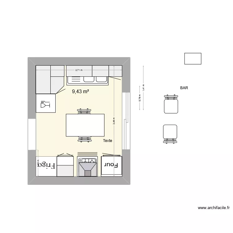 Cuisine 2. Plan de 1 pièce et 9 m²