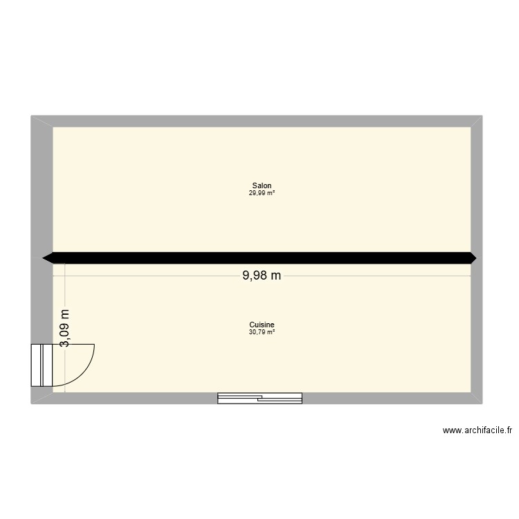 appart1. Plan de 2 pièces et 61 m2