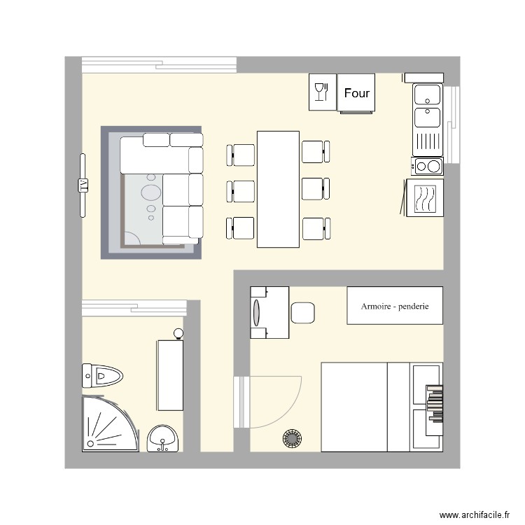 appart . Plan de 3 pièces et 30 m2