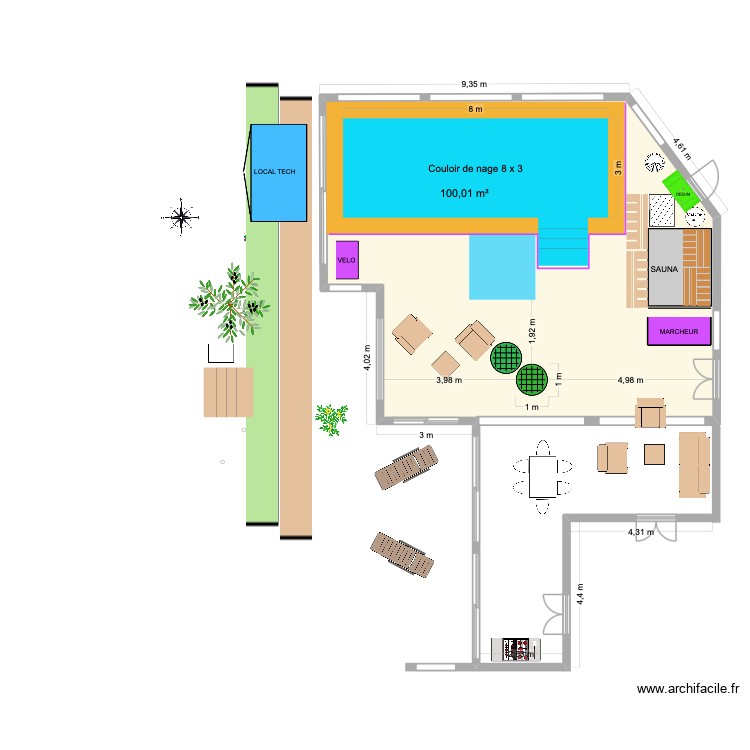 Espace détente coté cuisine Ter. Plan de 1 pièce et 100 m2