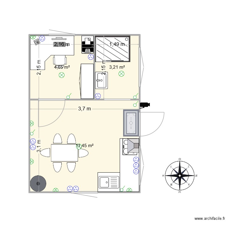 Maison 1. Plan de 3 pièces et 19 m2