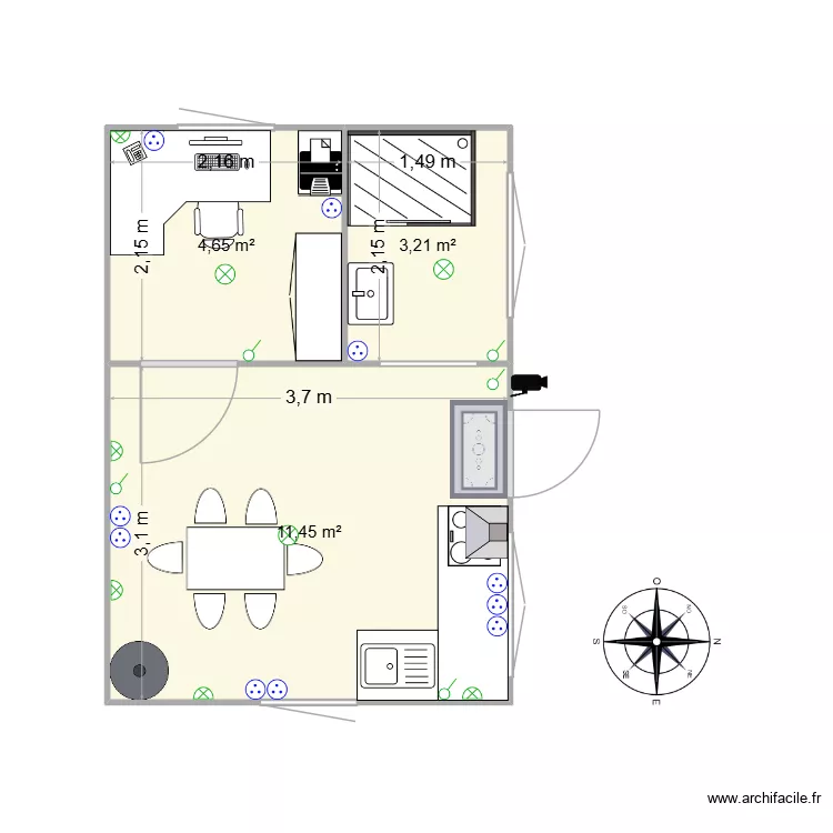 Maison 1. Plan de 3  et 19 m²