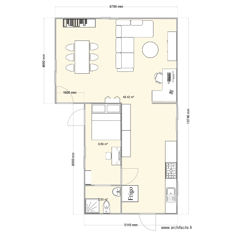 Mick. Plan de 3 pièces et 60 m2