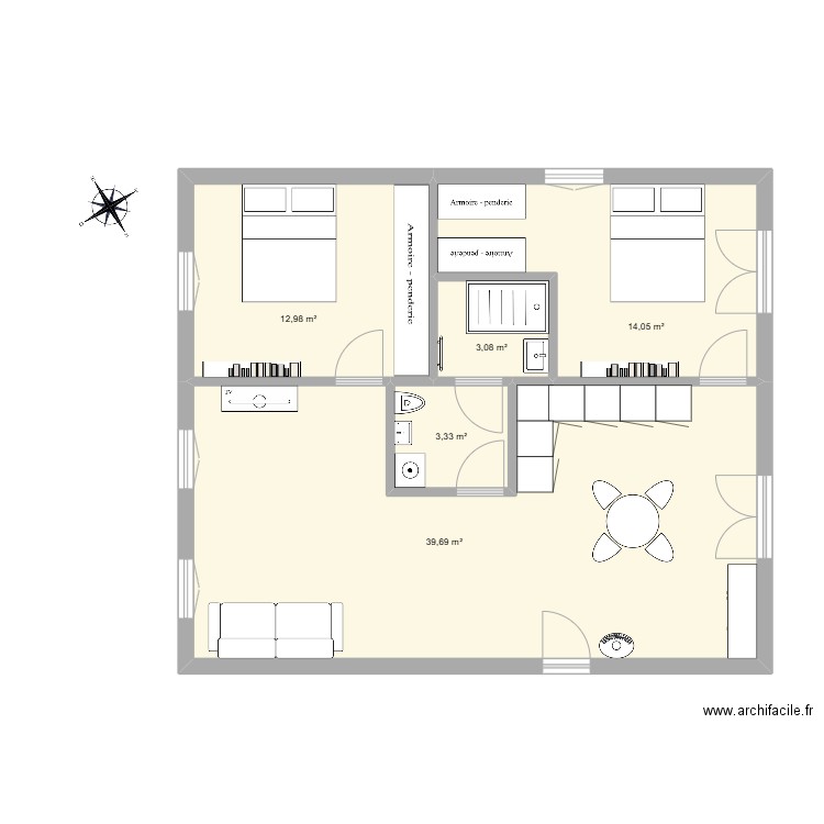 la talau. Plan de 5 pièces et 73 m2
