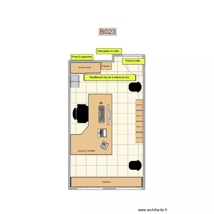 Bureau RDC DD. Plan de 1  et 14 m²