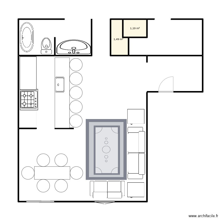 plan. Plan de 2 pièces et 3 m2