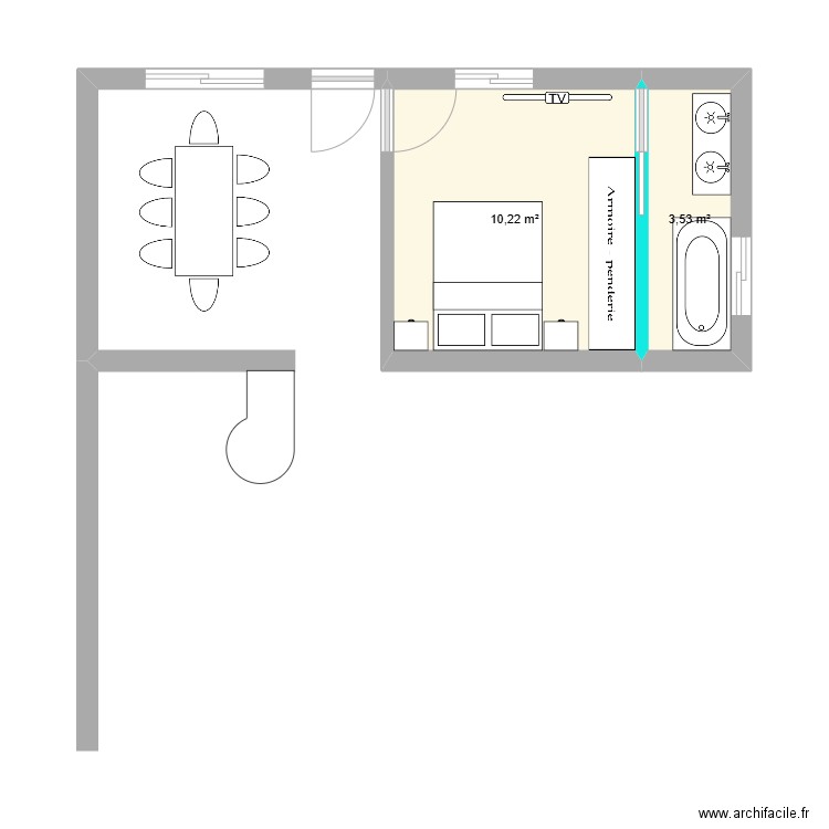 AGRANDISSEMENT BIS. Plan de 2 pièces et 14 m2