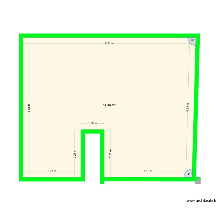 isolation thurins. Plan de 1 pièce et 51 m2