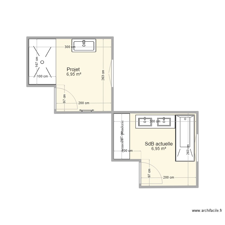 SdB Faurie Evelyne. Plan de 2 pièces et 14 m2