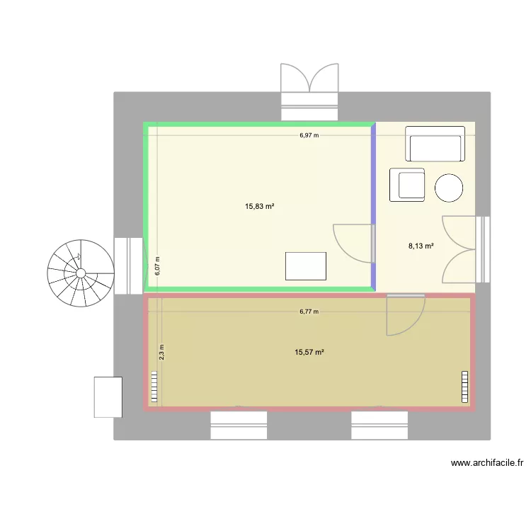 Espace Parcours. Plan de 3  et 74 m²