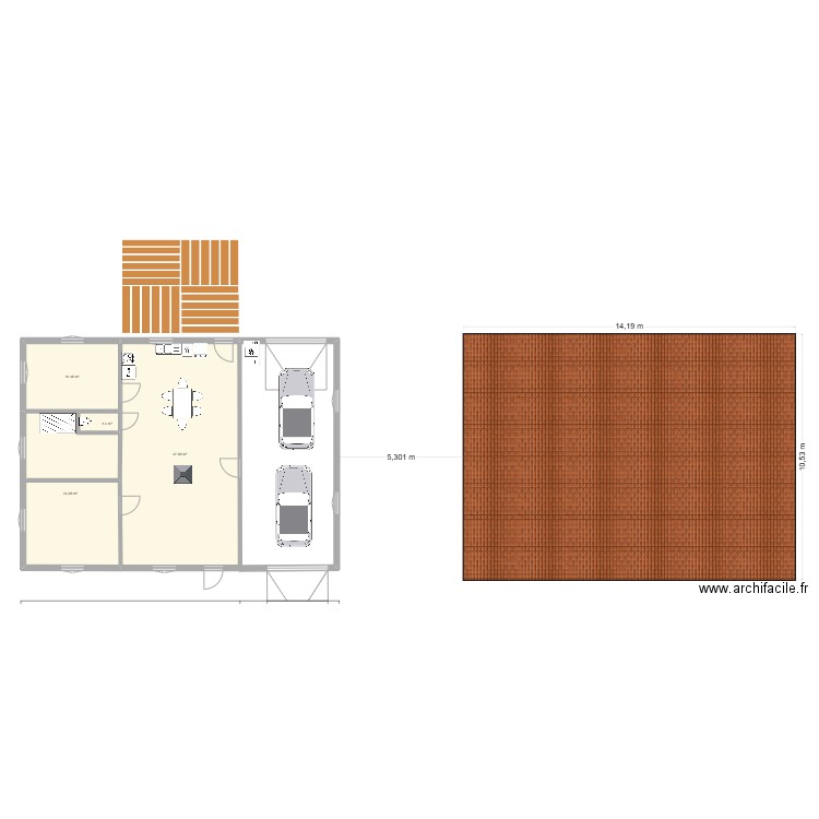 plein pied. Plan de 4 pièces et 85 m2