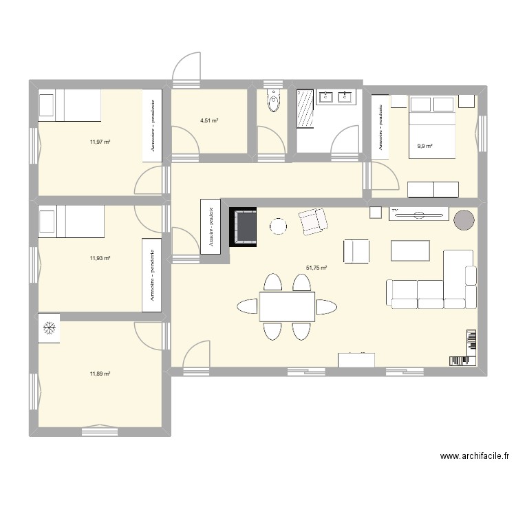 Maison complete. Plan de 6 pièces et 102 m2