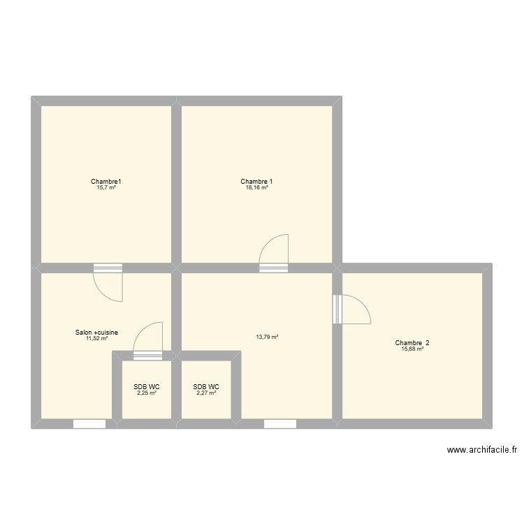 RDC. Plan de 7 pièces et 79 m2