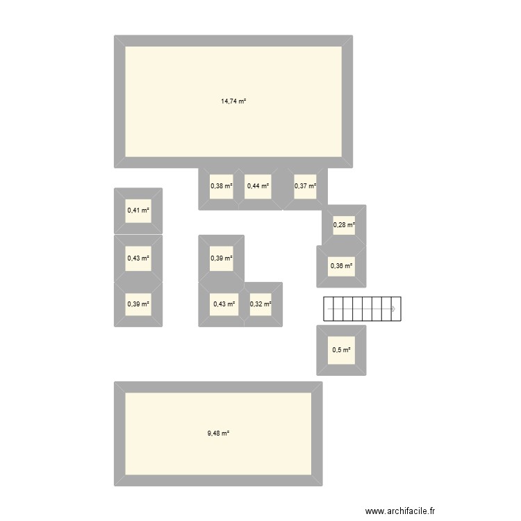 Bureau 1er. Plan de 14 pièces et 29 m2