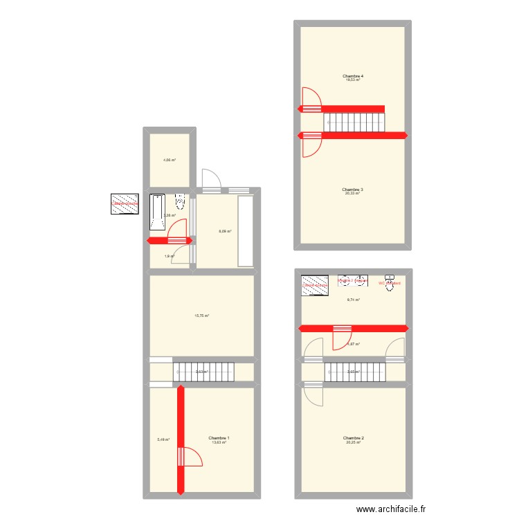 Nouveau Quartier 29. Plan de 14 pièces et 134 m2