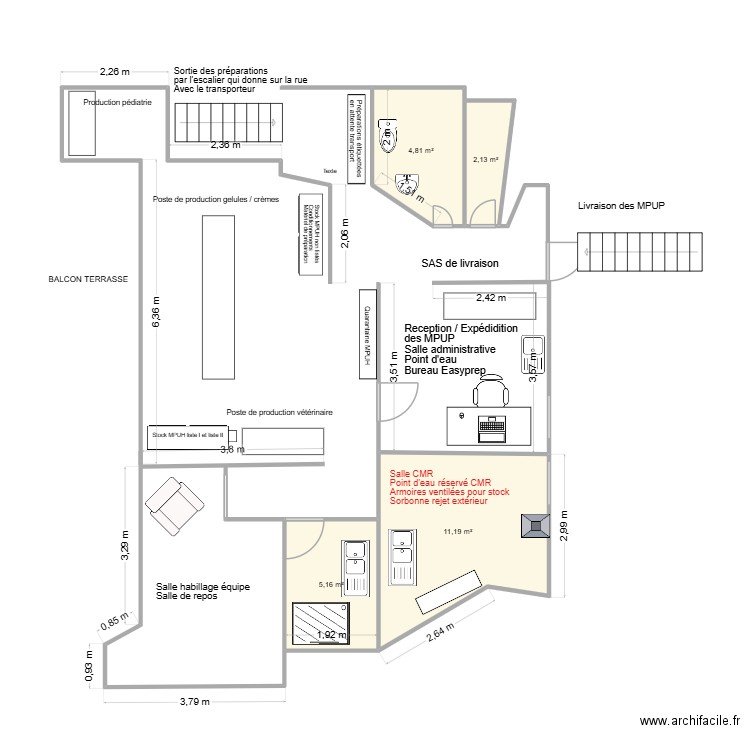 labo. Plan de 4 pièces et 23 m2
