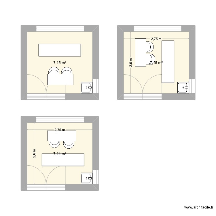 cabinet. Plan de 3 pièces et 21 m2
