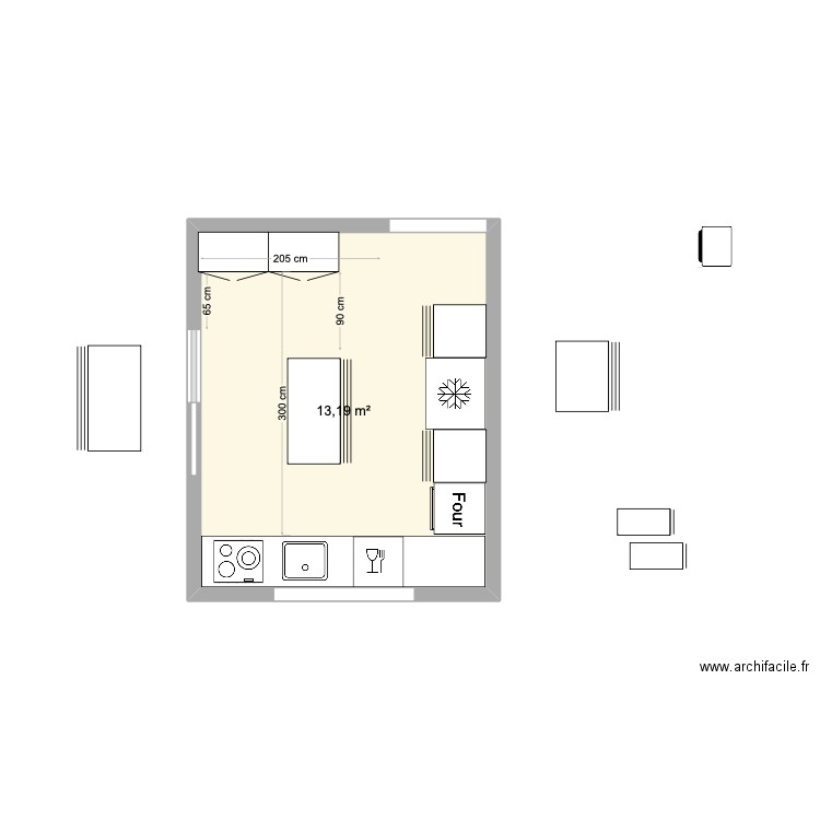 Plan Cuisine Yerres après. Plan de 1 pièce et 13 m2