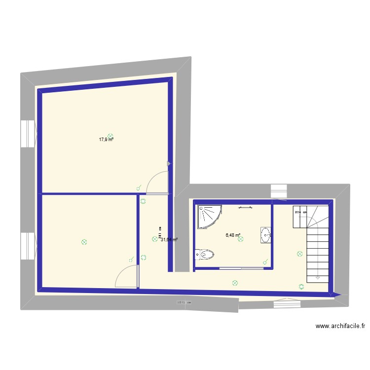 RDC Sauzé. Plan de 3 pièces et 56 m2