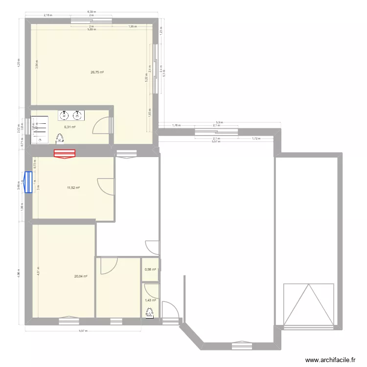 Plan Extension. Plan de 6  et 67 m²