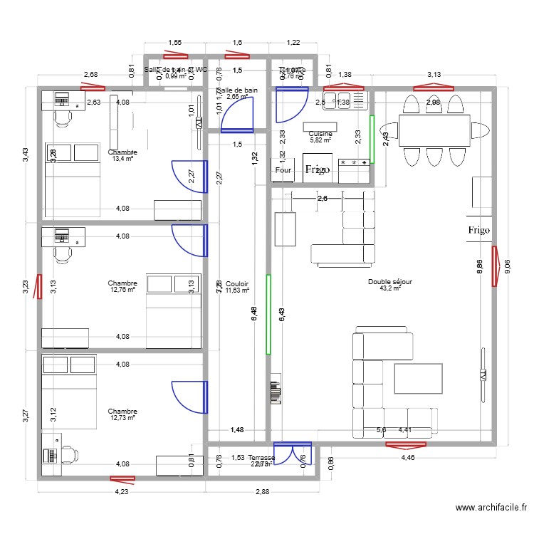 Ebauche Plan Haut. Plan de 10 pièces et 106 m2