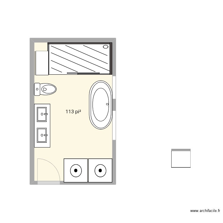 Salle de bain Vincent sans mur. Plan de 1 pièce et 11 m2