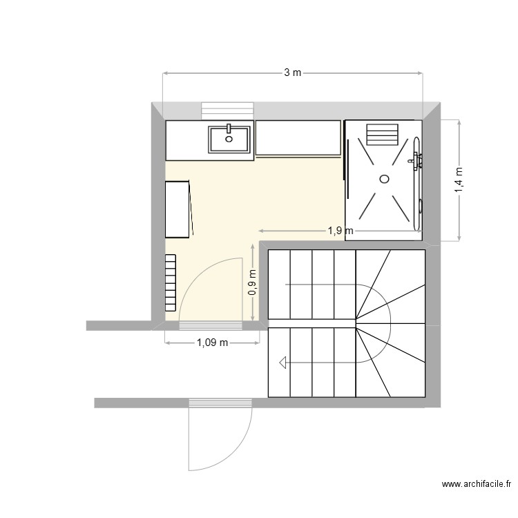 Mendez après. Plan de 1 pièce et 5 m2