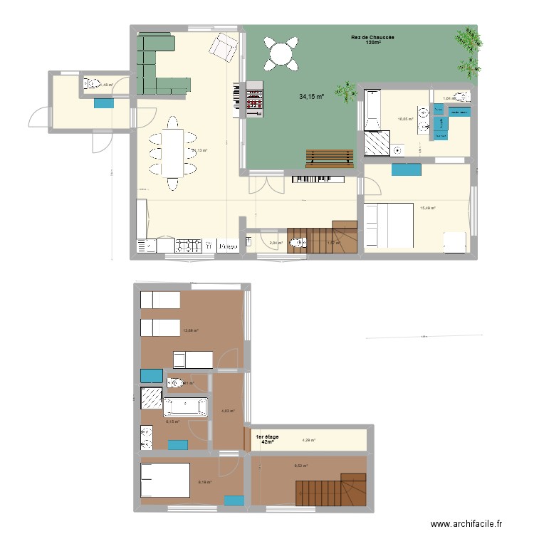 vacances v3 120m². Plan de 15 pièces et 164 m2