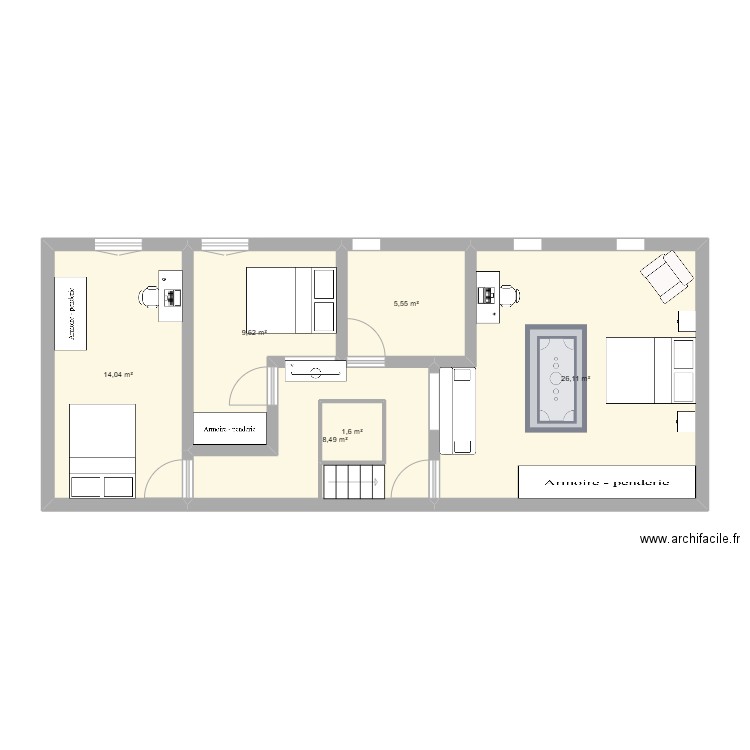 Adam R+1. Plan de 6 pièces et 67 m2