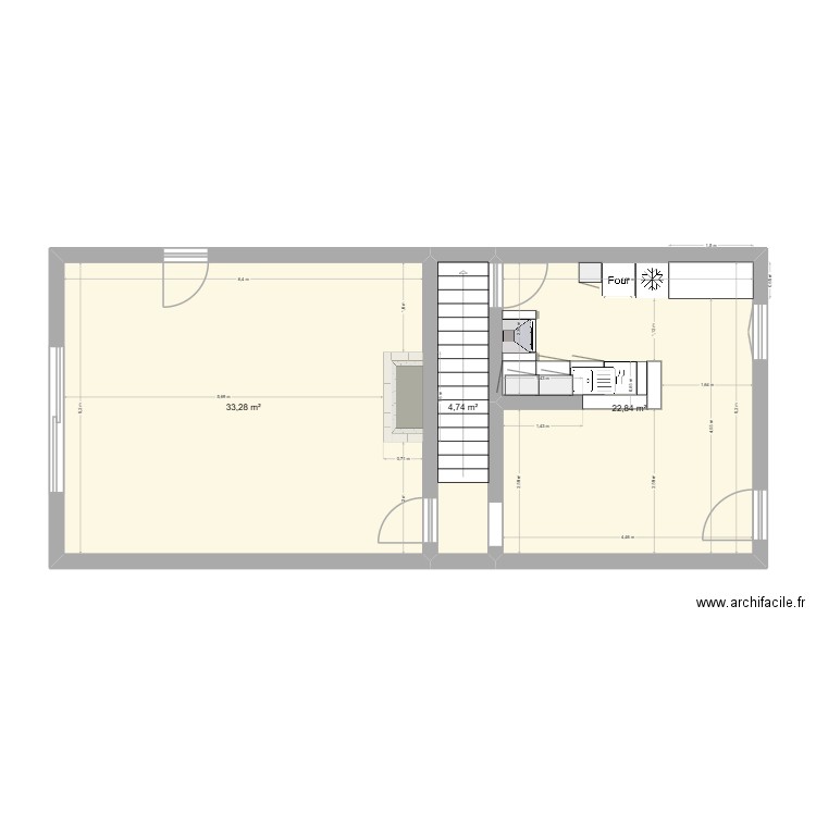 pièce de vie. Plan de 3 pièces et 61 m2
