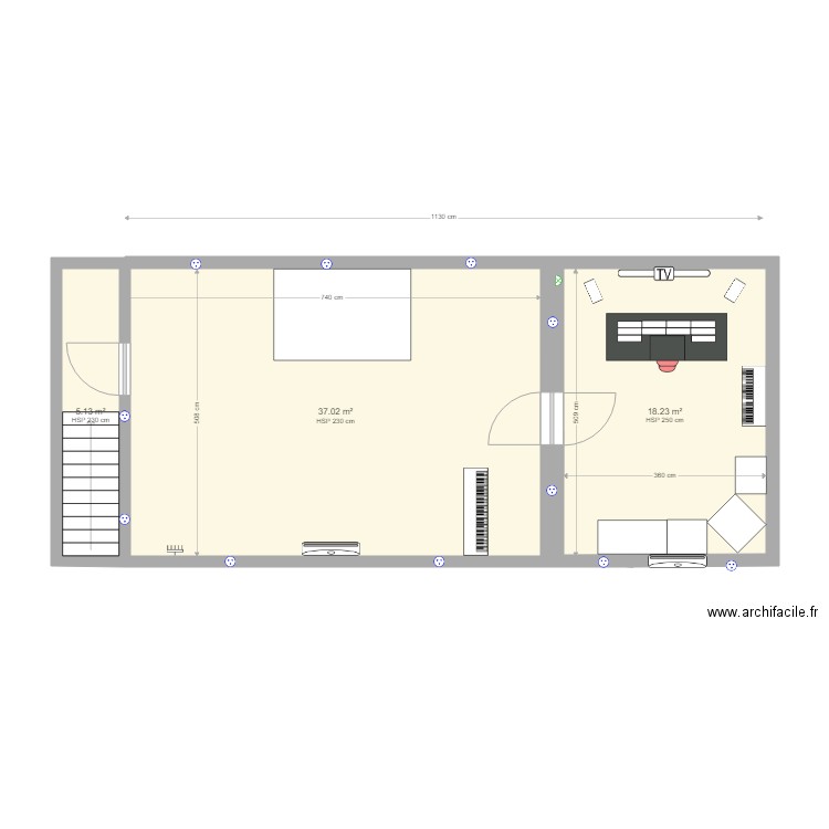 studio 5 . Plan de 3 pièces et 60 m2