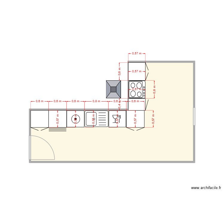Plan cuisine. Plan de 1 pièce et 13 m2