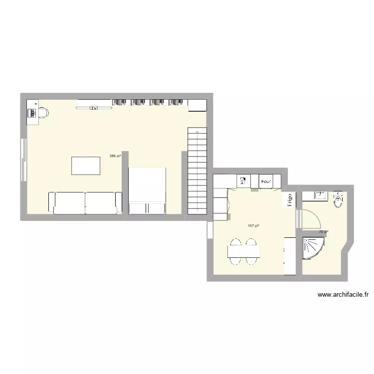 amenagement logement accessoire. Plan de 3  et 57 m²
