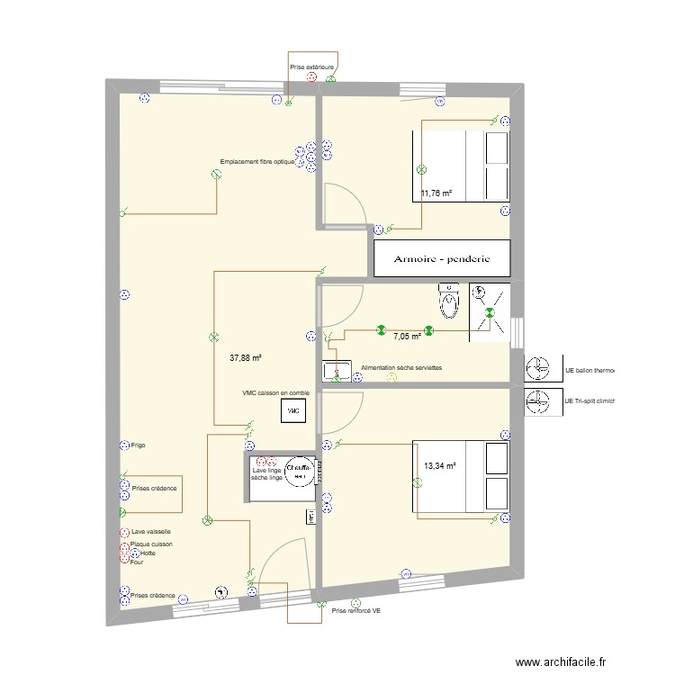 Plan Marcel. Plan de 4 pièces et 70 m2
