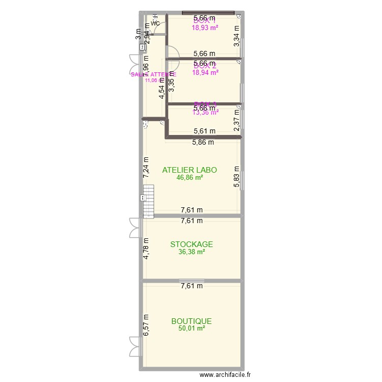 LOCAL SALERNES REZ DE CHAUSSEE. Plan de 9 pièces et 198 m2