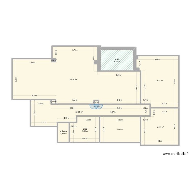 appart_vdf. Plan de 11 pièces et 90 m2