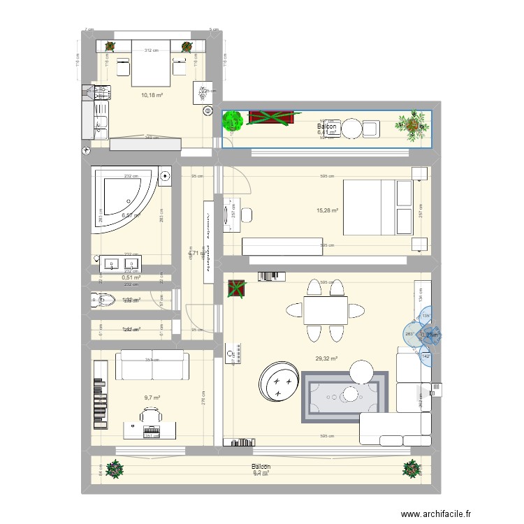 plan cuisine à la place de la cuisine. Plan de 12 pièces et 94 m2